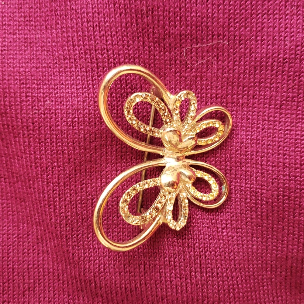 3/$20 Butterfly Pin  Goldtone with Clear Crystals